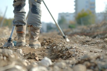 Construction Worker Using Equipment on a Dirt Path