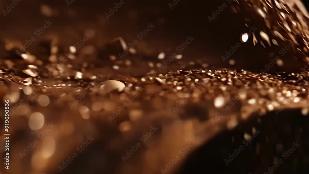 Poster brown coffee beans cascade in slow motion, creating a stunning visual effect against a dark backdrop