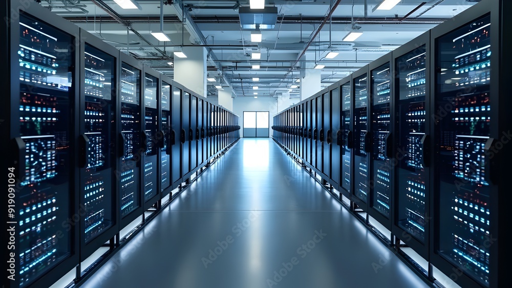 Aufkleber server room control center with data cloud computing infrastructure facilities digital storage