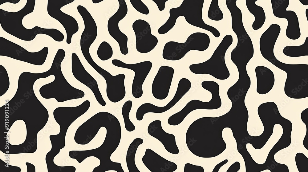 Poster a modern abstract pattern featuring fluid black shapes on a light background, suitable for graphic d