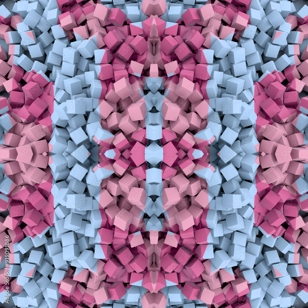 Aufkleber Digital illustration of a three-dimensional symmetrical abstract pattern composed of many small cubes. 3d rendering