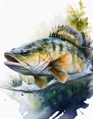 Pike perch in the water on a neutral background 