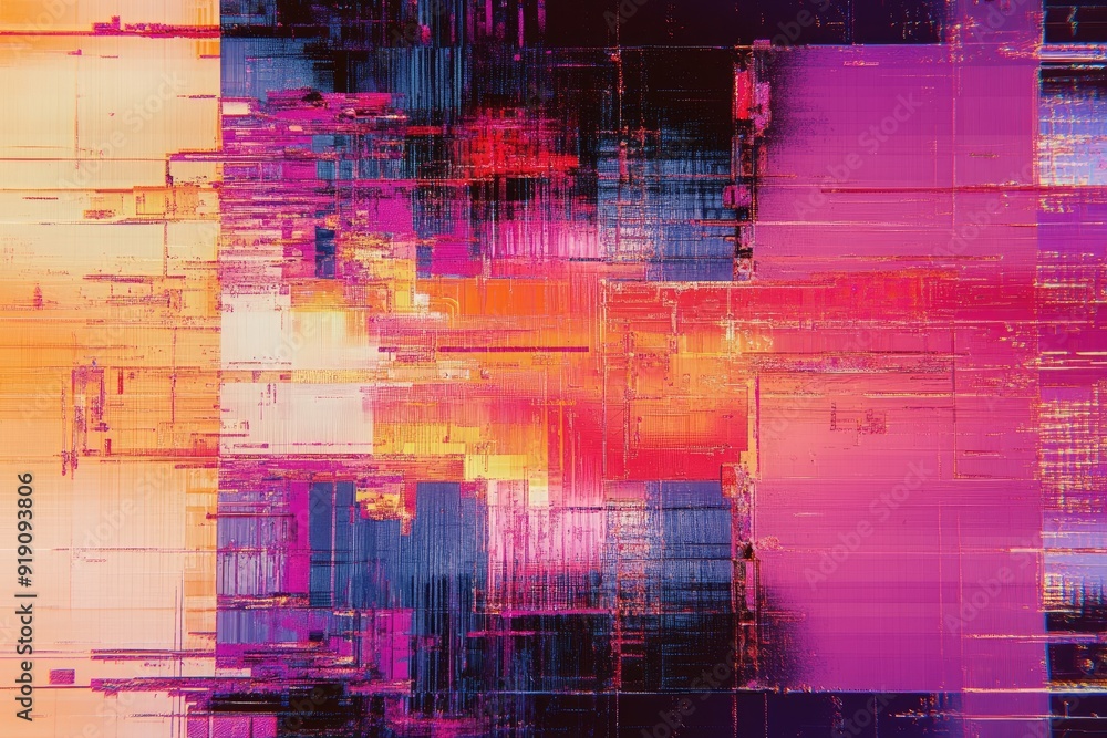 Poster abstract glitch art background with vibrant colors. this image can be used for digital design, tech 