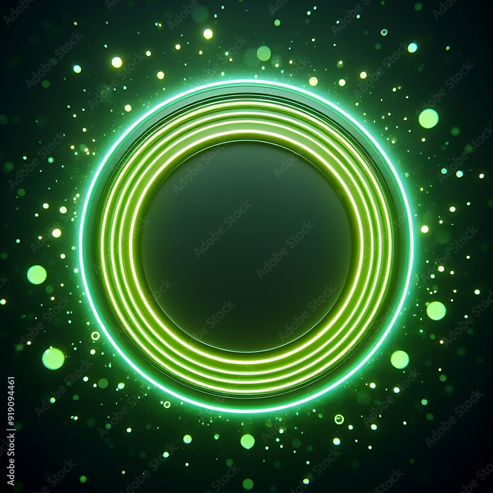 Poster a green circle with a green glow surrounding it. the circle is surrounded by a green glow that is ma