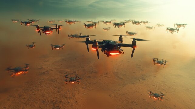 Drone Swarm: A futuristic Aerial View