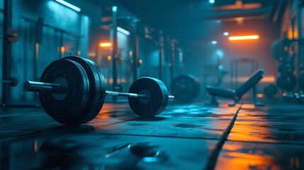 Contemporary Basement Gym with Warm Orange Ambient Lighting