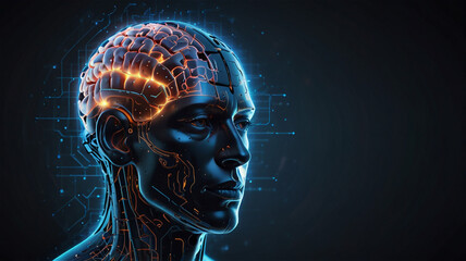 Futuristic AI Brain Concept: Digital Neural Network Visualization in High-Tech Environment