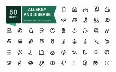 Allergy and Disease icon set. Common Illnesses Line Editable Icons set. Modern thin line style of diseases icons. Allergy, mental illnesses, and more pictograms and icon collection.