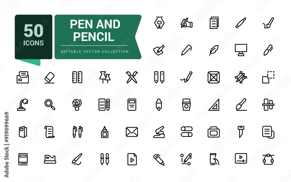 Aufkleber pen and pencil icon set. pixel perfect, minimalistic web and ui icon. outline icon collections. edit