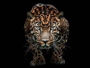 Obraz premium Majestic close-up of a jaguar's face with intense gaze.