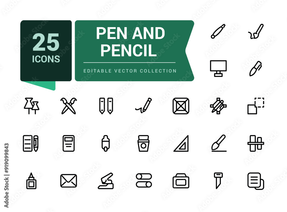 Poster pen and pencil icon set. pixel perfect, minimalistic web and ui icon. outline icon collections. edit