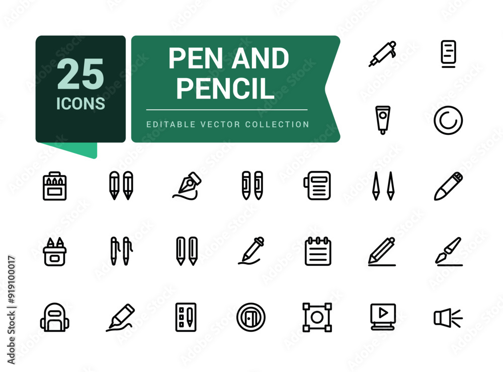 Poster pen and pencil icon set. pixel perfect, minimalistic web and ui icon. outline icon collections. edit
