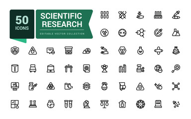 Scientific research icon set. Pixel perfect, minimalistic web and UI icon. Outline icon collections. Editable vector illustration.