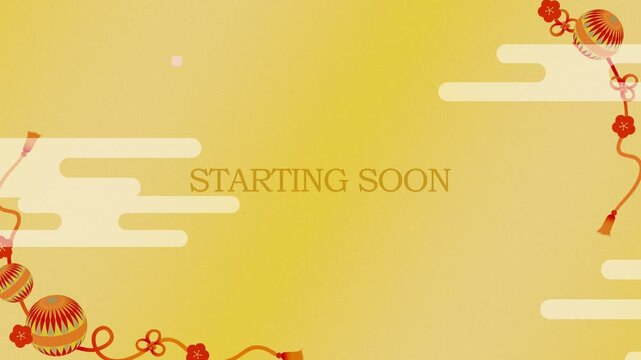 和風背景にstarting soonの文字のループ待機画面　ゴールド