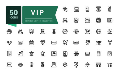 VIP icons set. Outline set of VIP Person vector icons. Pixel perfect, minimalistic web and UI icon. Outline icon collections. Editable vector illustration.