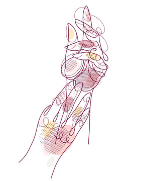 recommend clip art: Skin care beautiful woman hands using cream or lotion, vector line art illustration isolated, clear healthy skin concept.