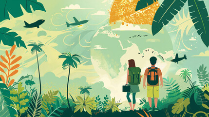 Graphics promoting ecotourism destinations with sustainable travel practices