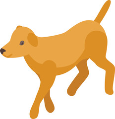 Friendly golden retriever walking with an alert and cheerful demeanor, depicted in an isometric style