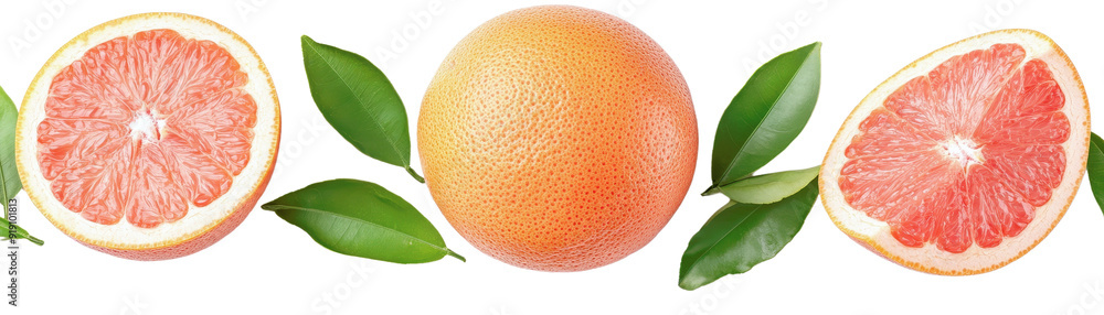 Poster a close up of a grapefruit with a slice missing