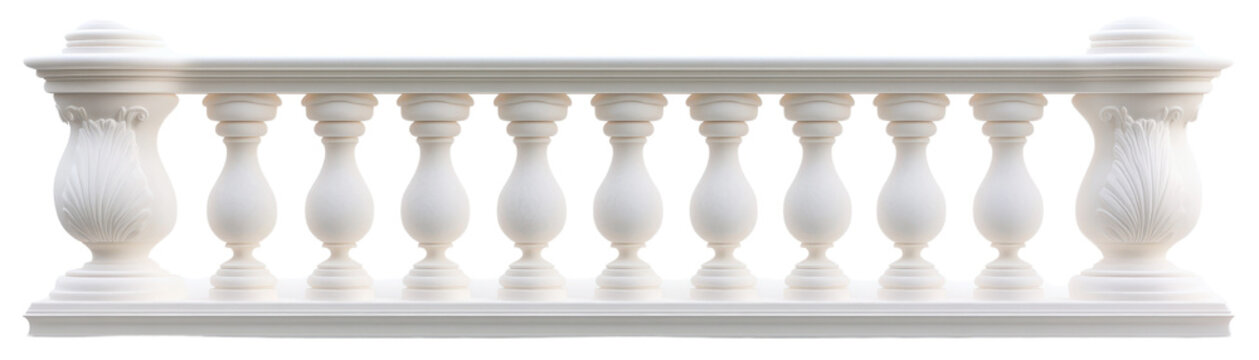 A white railing with a lot of detail on it