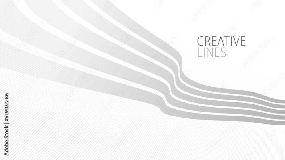 Poster wave lines in 3d perspective vector abstract background with smooth gradient of light grey and white