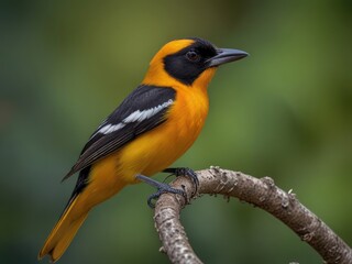 Vibrant oriole perched gracefully on a branch with a blurred background