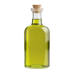 A bottle of olive oil is sitting on a white background