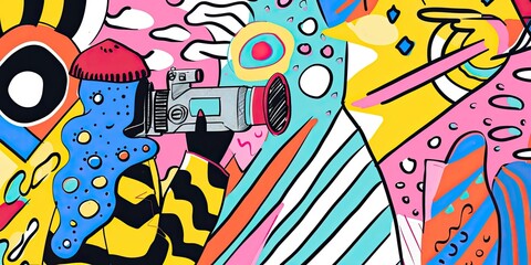 Abstract colorful illustration with a camera.