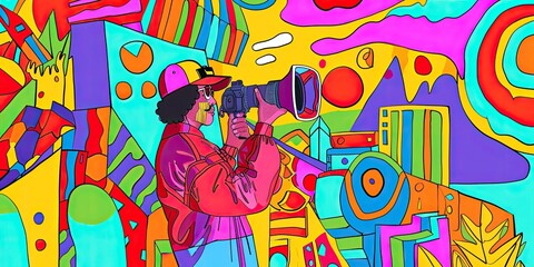Colorful abstract with a person taking a photo.