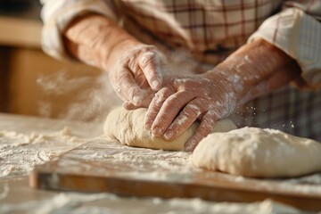 Fototapeta premium baker at work. The baker shapes the bread. Hands on the close-up form bread. Beautiful simple AI generated image in 4K, unique.