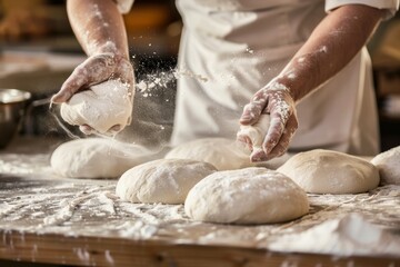 Adult Women Hands Preparing Dough for Bread at Home - Teaching and Learning Concept. Beautiful simple AI generated image in 4K, unique.