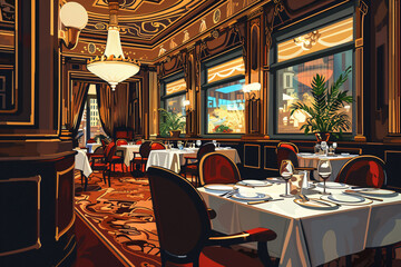 Illustrations capturing the elegance of fine dining establishments and upscale cuisine