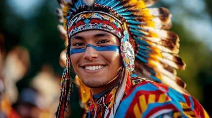 Fototapeta premium Native American powwow, dancers in full regalia