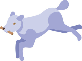 Happy dog is running happily with a wooden stick in its mouth