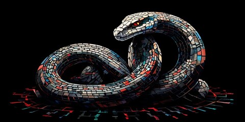 Obraz premium A snake made of bricks is laying on the ground