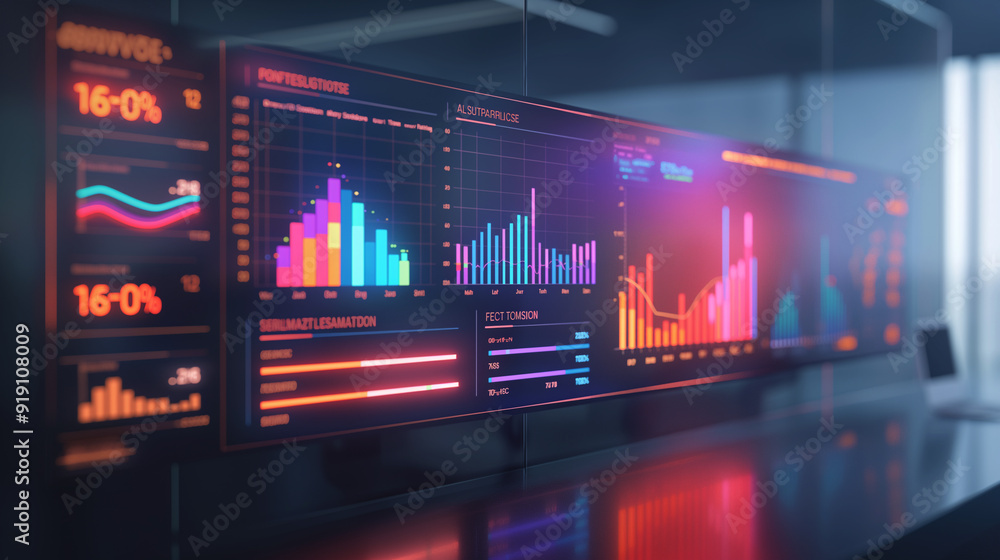 Poster business data analysis dashboard showcasing revenue performance metrics, with elements like line cha