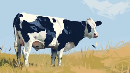 Black and White Cow Standing in a Field of Grass