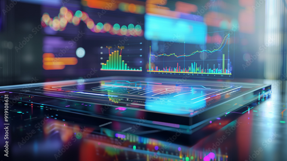 Poster business data analysis dashboard showcasing revenue performance metrics, with elements like line cha