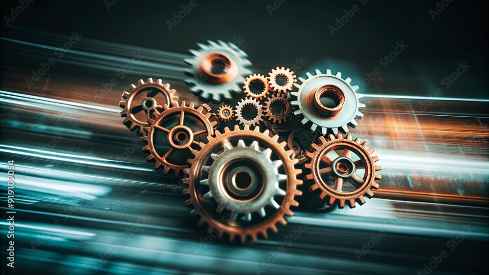 Poster a collection of gears are shown in a blurry image