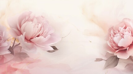 Tender peonies on pink background. Abstract natural floral frame layout. Neural network ai generated art