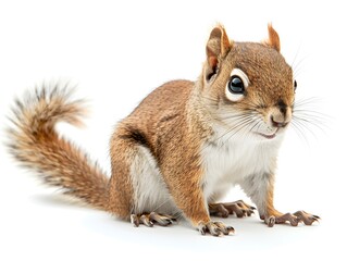 Obraz premium A curious squirrel poses with its bushy tail raised in a bright studio setting