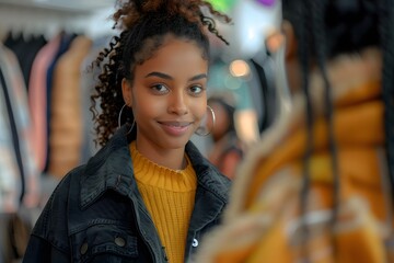 Fototapeta premium Young Woman Smiling in a Fashionable Setting