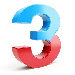 Fototapeta premium 3D rendering of the number 3 in red and blue colors. Perfect for educational, numerical, or design-related purposes.