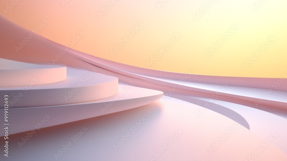 Poster Abstract geometric shapes in harmonious alignment on a soft gradient background, conveying balance and symmetry.