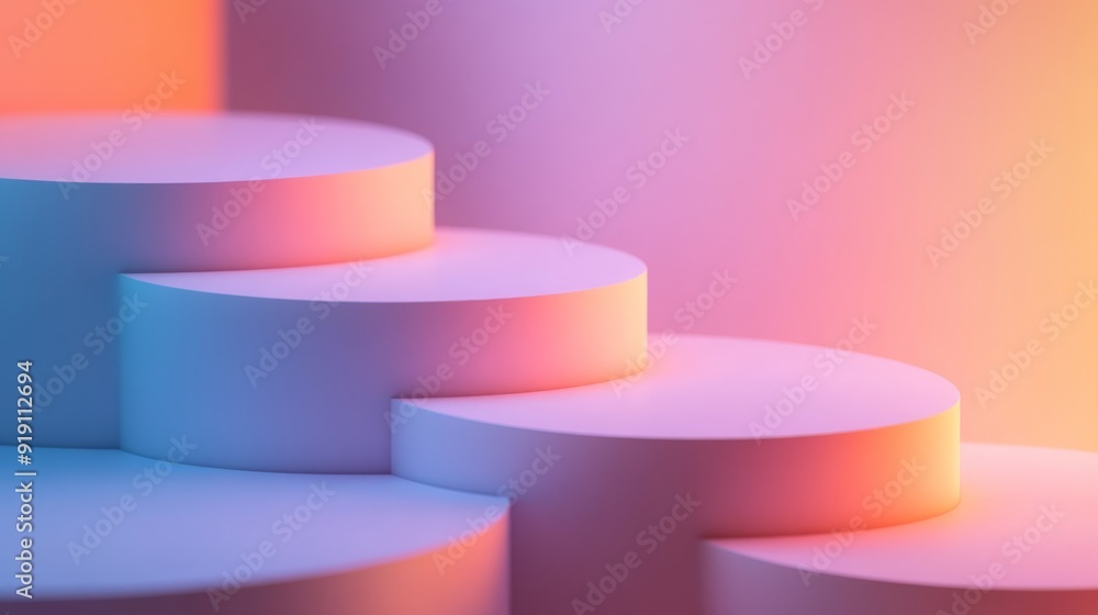 Poster Abstract geometric shapes in harmonious alignment on a soft gradient background, conveying balance and symmetry.