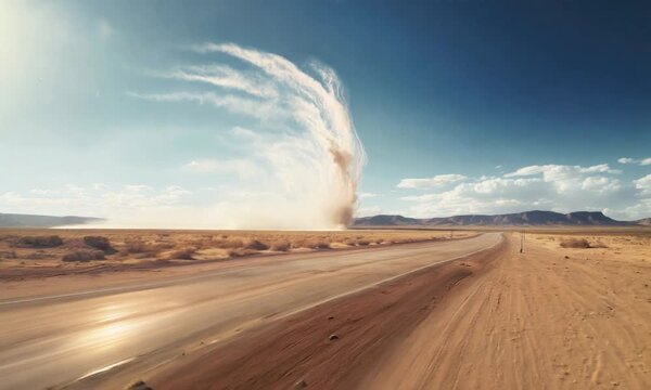 dust devil sandstorm in desert landscape