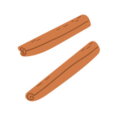 Cinnamon sticks in flat cartoon style isolated on white. Christmas spices cinnamon. Vector illustration for food and drink design ,logo , baner and pattern .