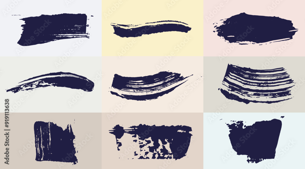 Poster bold brush strokes vector texture. rectangle text boxes. dots halftone paintbrush. grunge design ele