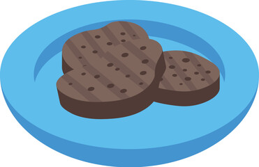 Blue plate presenting two grilled burger patties side view