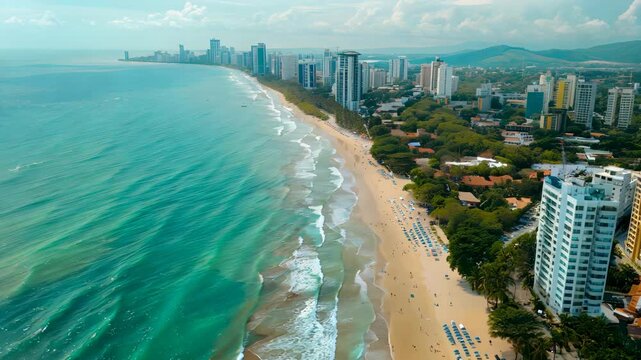 Aerial View of city beach Footage 4K